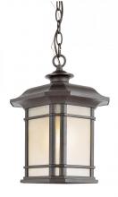  5825 BK - San Miguel Collection, Craftsman Style, Outdoor Hanging Pendant Lantern with Tea Stain Glass Windows
